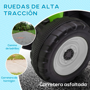 Tractor Eléctrico con Remolque Desmontable Coche Eléctrico para Niños 3-6 Años con Control Remoto Música MP3 Pantalla Luces y Cinturón de Seguridad 136,5x50x52,5 cm Verde