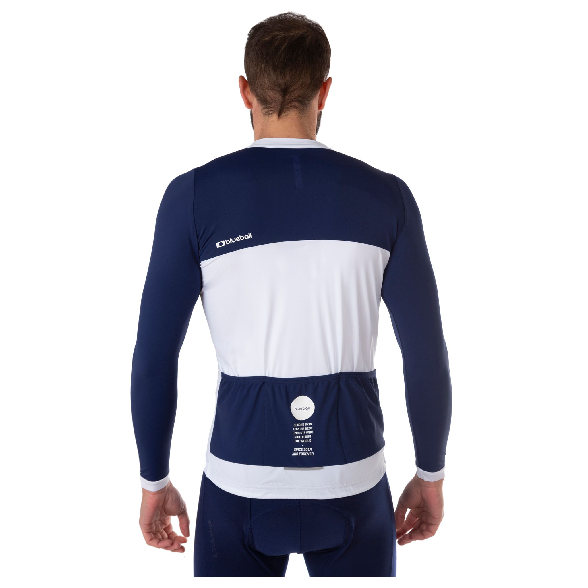 Camiseta ciclismo hombre manga larga color azul/blanco