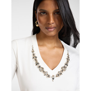 Elena Mirò - Camiseta de algodón con bordado - Blanco