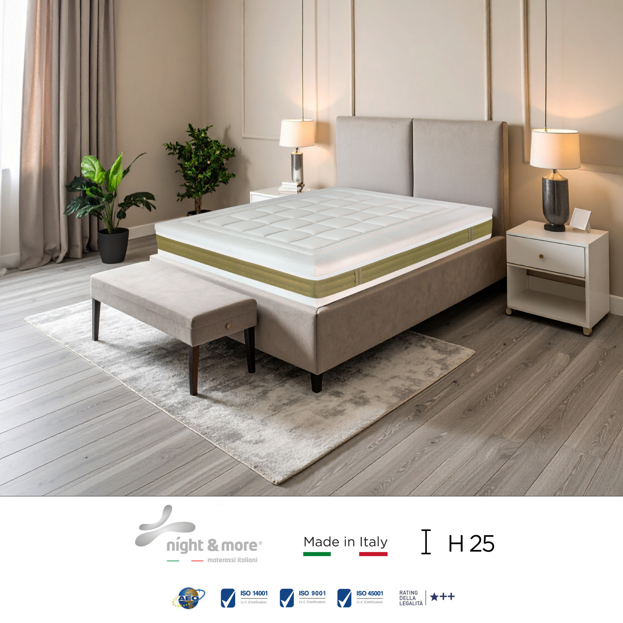 "ELEGANCE FOAM" H25 cm 120x190 guanciale Memory OMAGGIO 5 strati in FOAM arrotolato