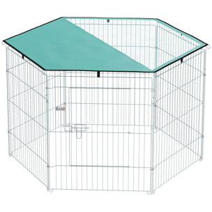 Parc pour chien  6 panneaux - avec toit, modulable et pliable - 76H cm - avec porte - intérieur et extérieur - argent vert