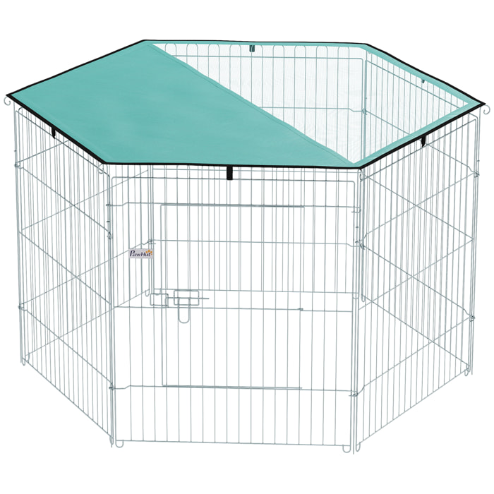 Parc pour chien  6 panneaux - avec toit, modulable et pliable - 76H cm - avec porte - intérieur et extérieur - argent vert