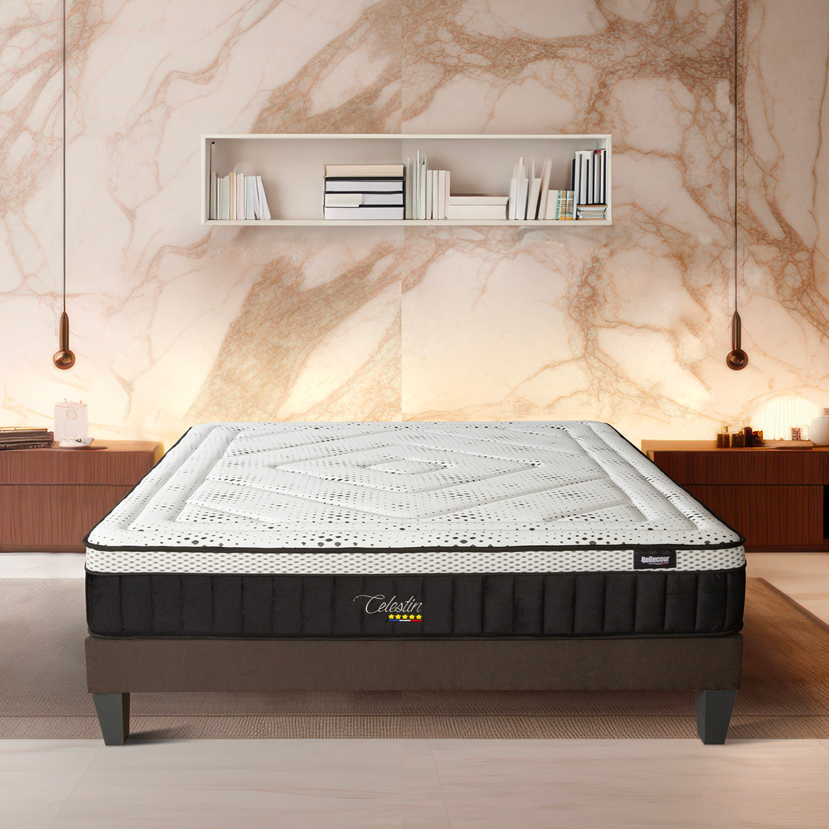 Ensemble Matelas Célestin & Sommier KIT15, 29 cm, Mémoire de Forme et Mousse Supersoft, Technologie tri-Lattes, Soutien Ferme
