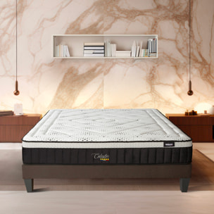 Ensemble Matelas Célestin & Sommier KIT15, 29 cm, Mémoire de Forme et Mousse Supersoft, Technologie tri-Lattes, Soutien Ferme