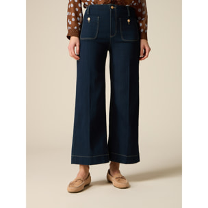 Oltre - Jeans cropped a vita alta con applicazioni - Blu