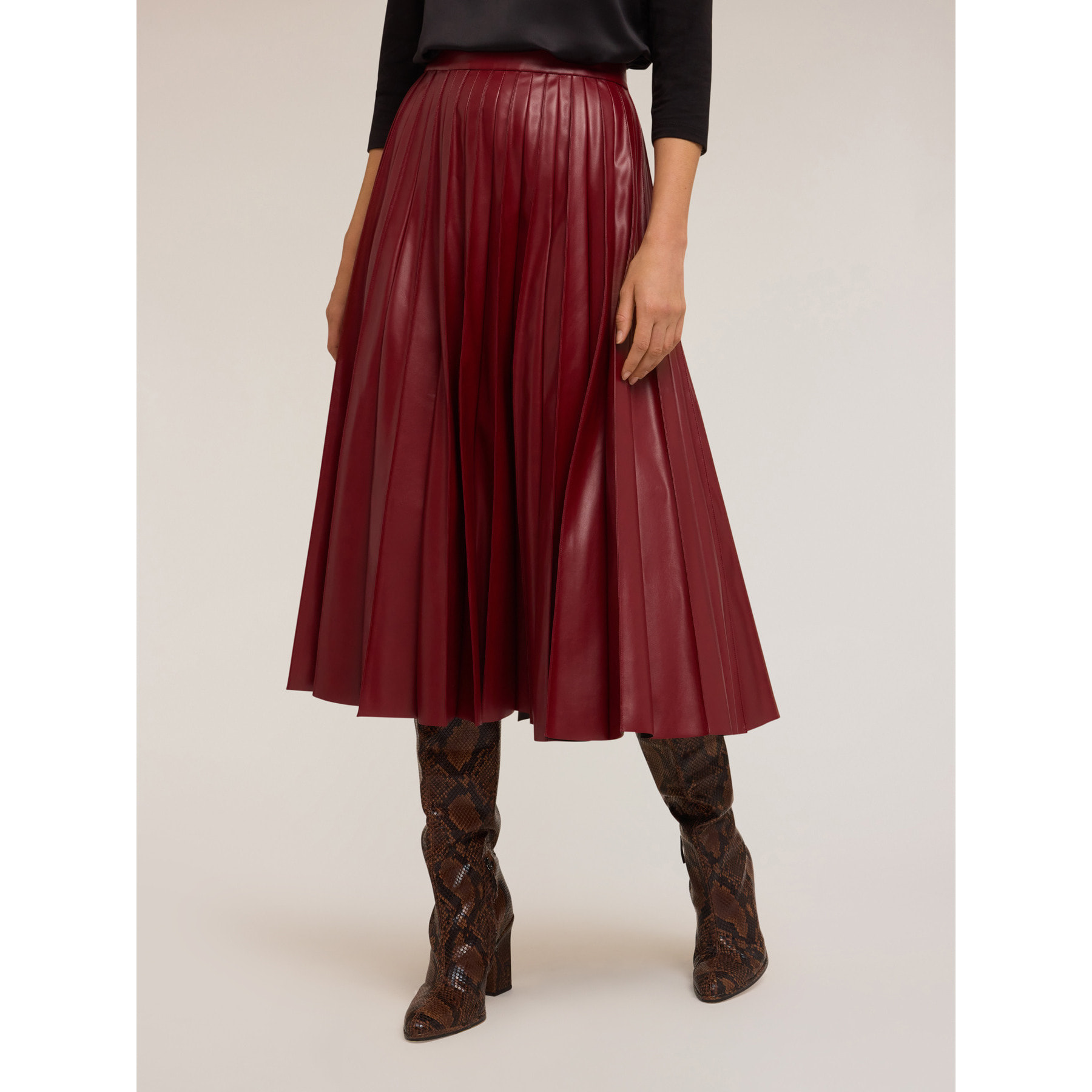 Motivi - Falda plisada de tela revestida - Burgundy