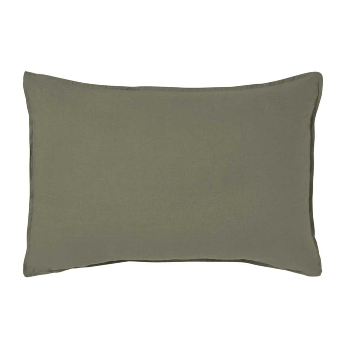 Taie d'oreiller unie en lin lavé, Made in France, NOUVELLE VAGUE , Vert kaki