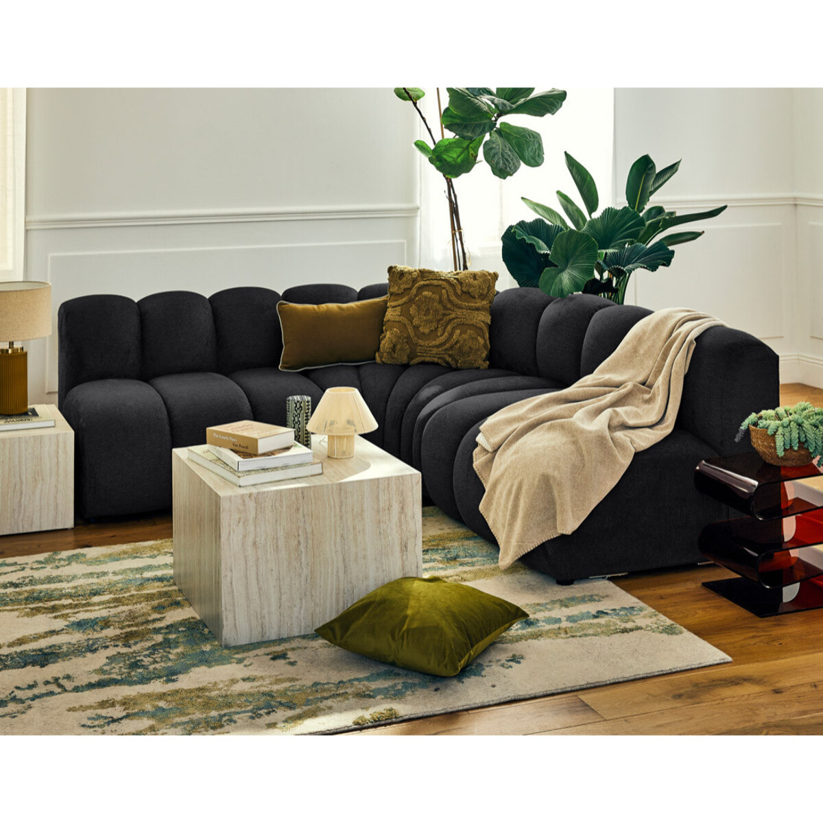 Debbie - module d'assise sans accoudoirs en tissu texturé - Noir