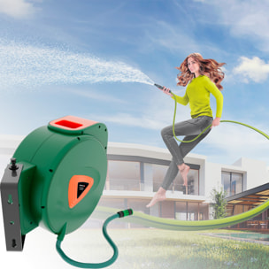 Avvolgitubo acqua con tubo da Giardinaggio Irrigazione Giardino Terrazzo Orto Riavvolgimento Automatico Rotazione 180° Fissaggio A Muro 20 mt Verde
