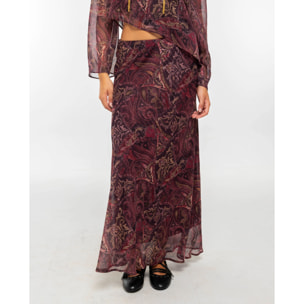 Falda larga al biés en gasa estilo boho.