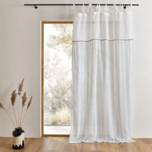 Voilage tamisant à nouettes avec parement et finition jute - Ivoire