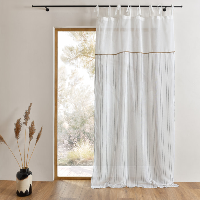 Voilage tamisant à nouettes avec parement et finition jute - Ivoire