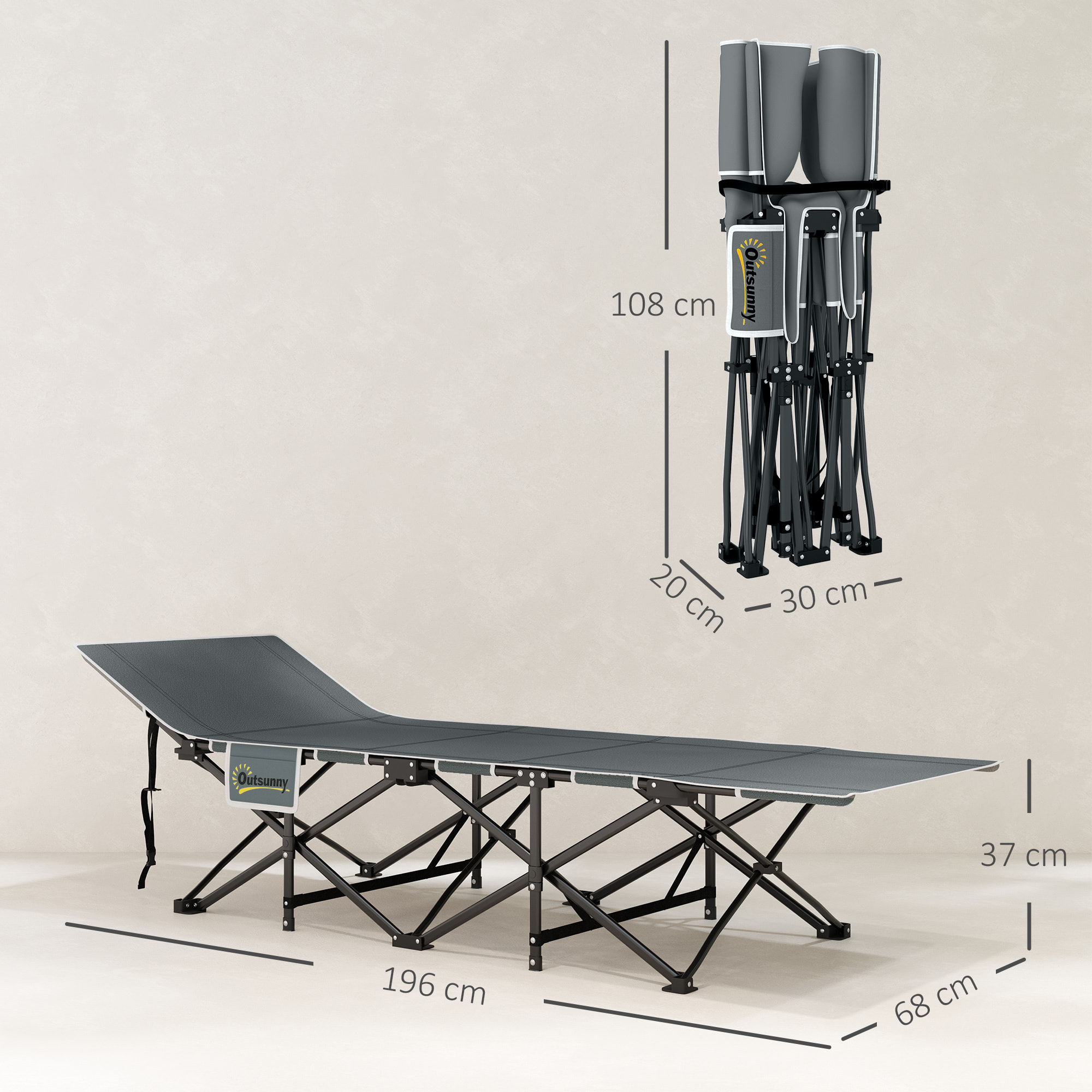 Cama Plegable Camping Cama de Acampada Portátil Tumbona de Camping con Reposacabezas Colchón Extraíble y Bolsa de Transporte Carga 150 kg para Playa Senderismo 196x68x37 cm Negro