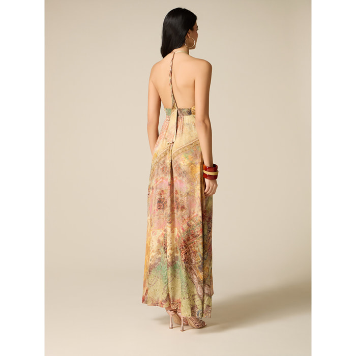 Oltre - Vestito lungo in raso con schiena scoperta - Beige