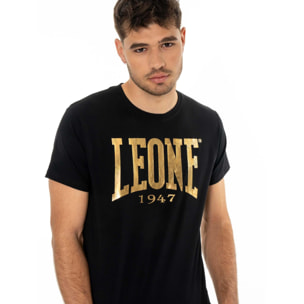 Camiseta de manga corta de algodón elástico con gran logo Leone Basic