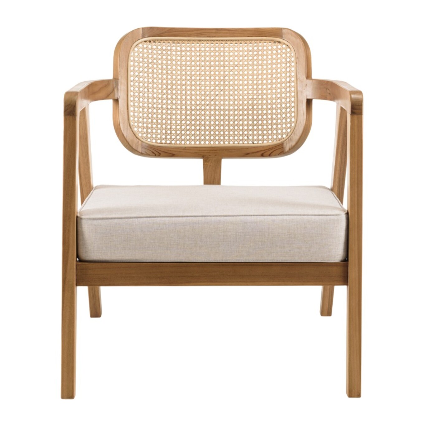 WILL - Fauteuil FLORES en teck dossier en cannage naturel coussin gris