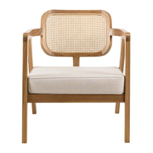 WILL - Fauteuil FLORES en teck dossier en cannage naturel coussin gris