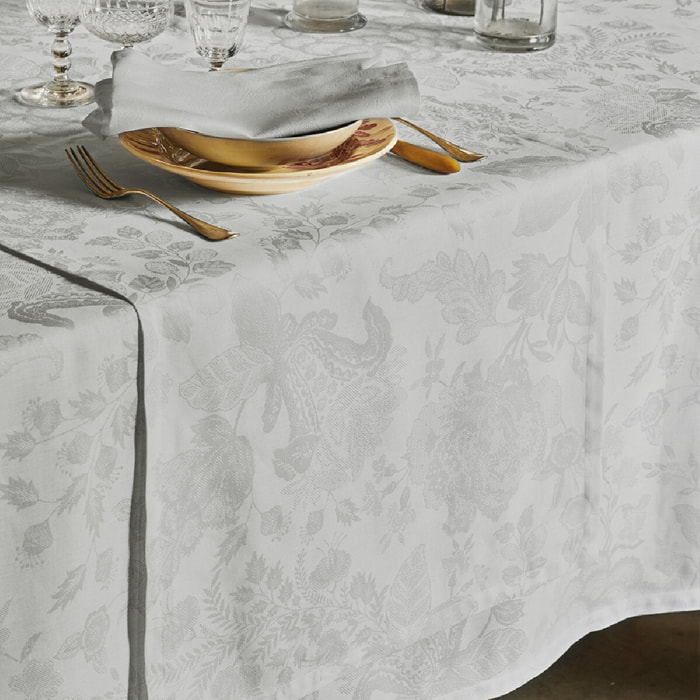 Chemin de table métis lin & coton anti tache motif jacquard Mille giverny opale