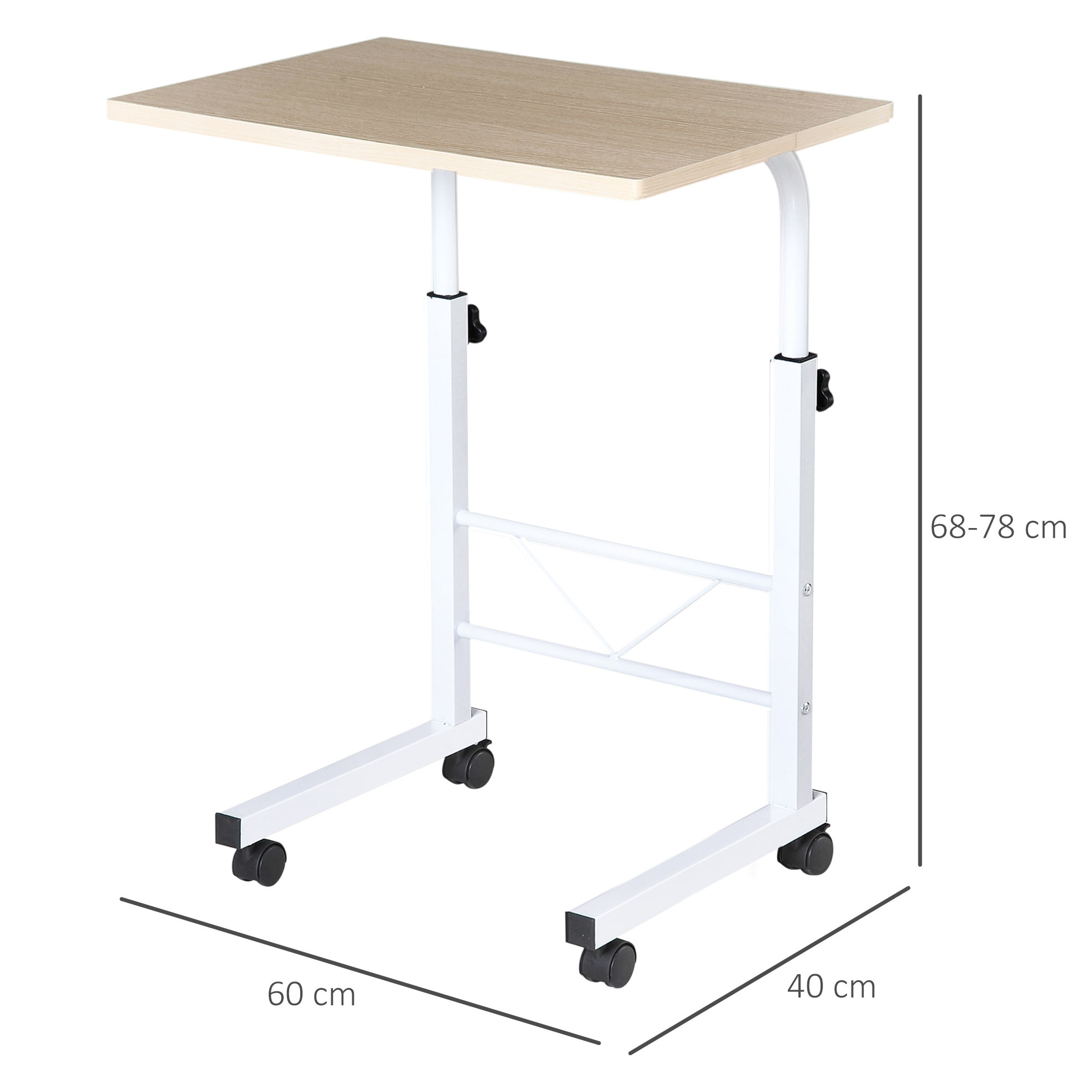 Mesa de Ordenador con Ruedas de Madera y Metal 60x40x68-78cm