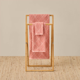 Toalla baño rizo algodón jacquard floral Claudia color rosa 100% Algodón