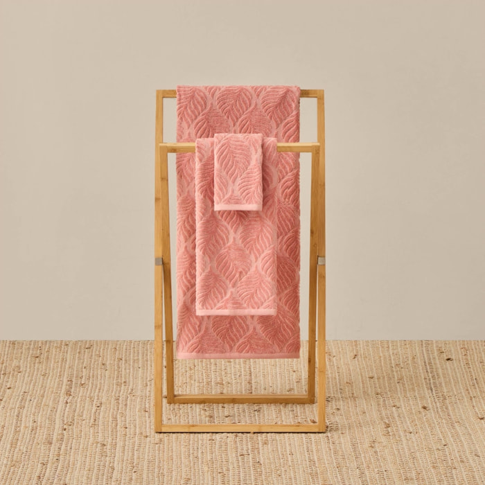 Toalla baño rizo algodón jacquard floral Claudia color rosa 100% Algodón
