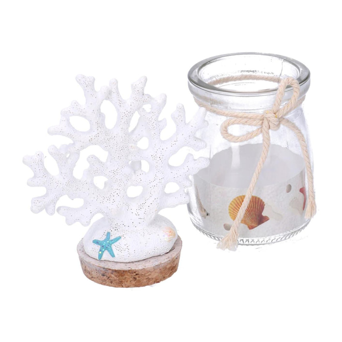 Barattolo in vetro mare corallo bianco tondo cmø5h15