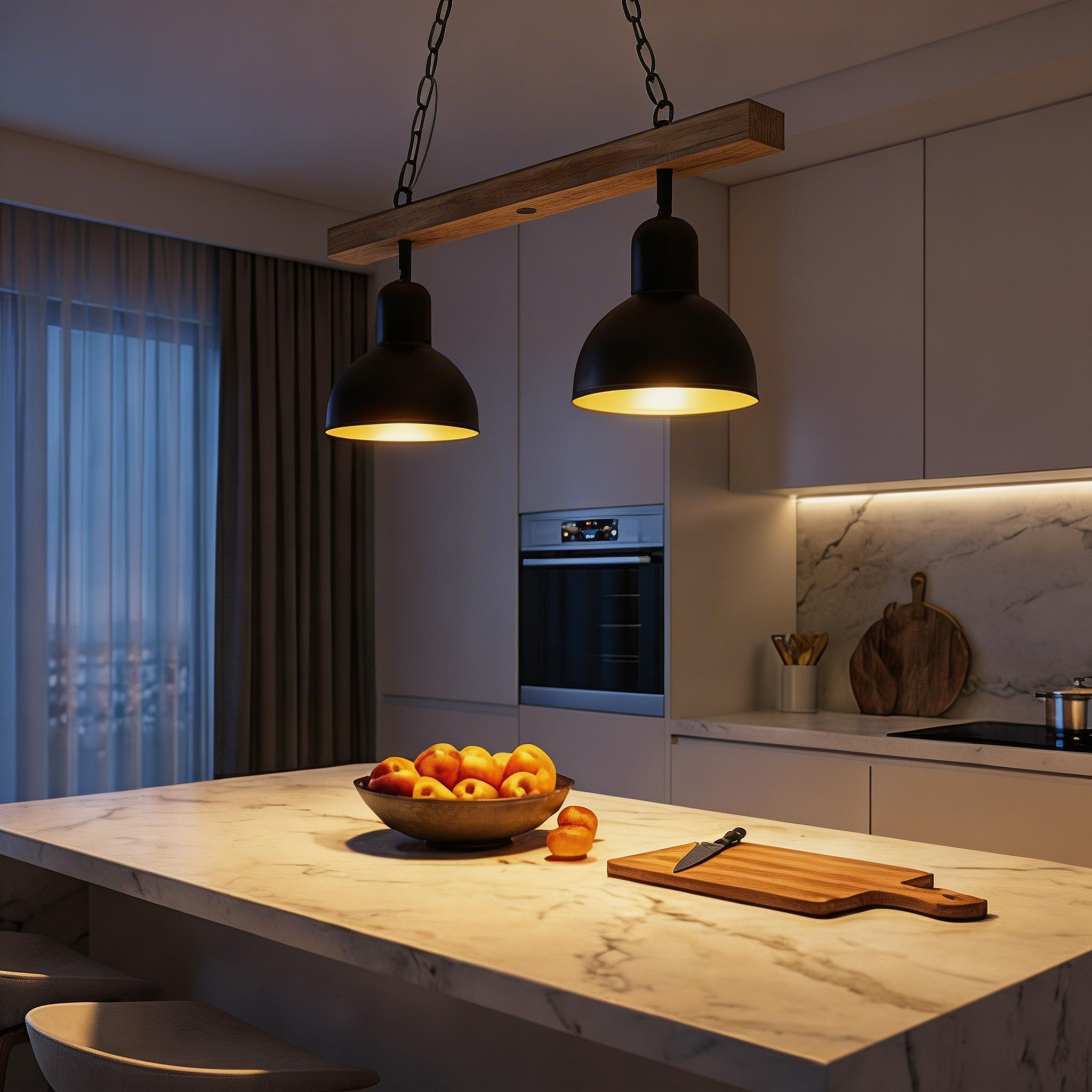 FORLIGHT Colgante Interior LED Helium E27 15W Madera Clara para Comedor, Cocina