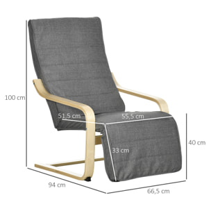 Sillón de Salón con Reposapiés Ajustable Silla Relax Butaca Tapizado en Tela con Marco de Madera Carga 120 kg para Oficina Estudio Dormitorio 66,5x94x100 cm Gris