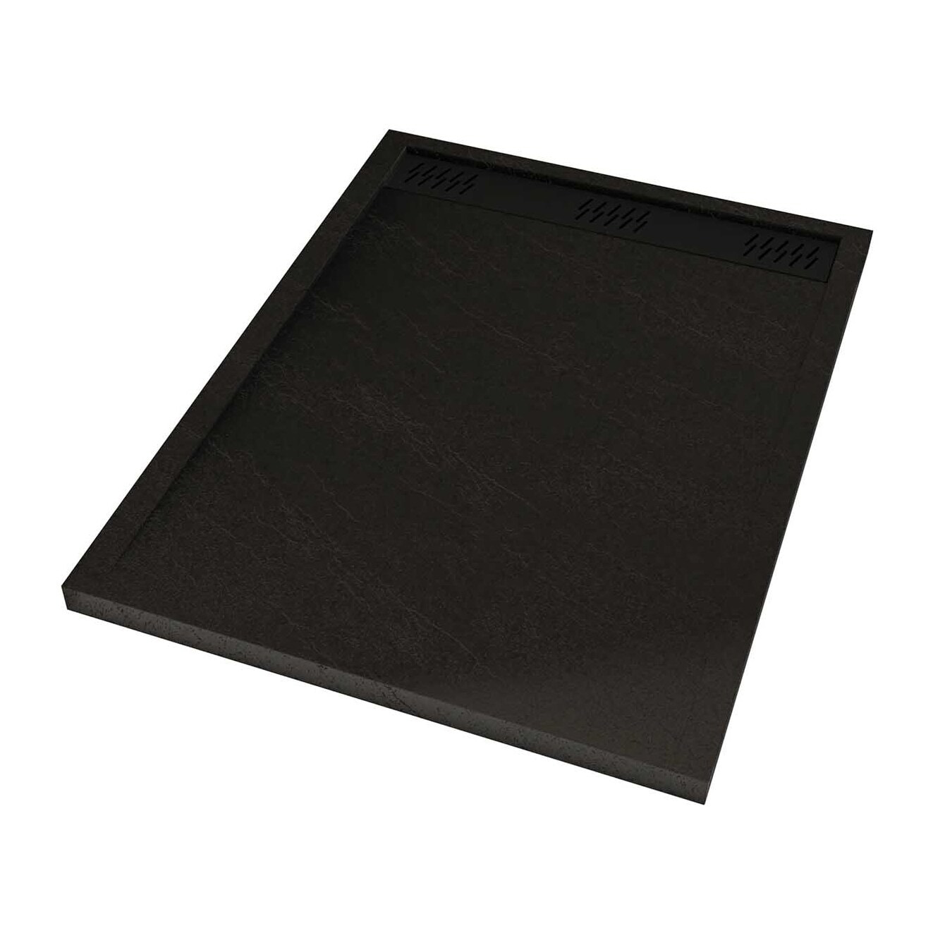 Receveur en acrylique Noir Effet Pierre 90x120x4 cm + Grilles Linéaires Chrome et Noire Mate