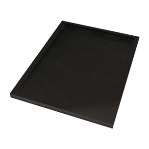 Receveur en acrylique Noir Effet Pierre 90x120x4 cm + Grilles Linéaires Chrome et Noire Mate