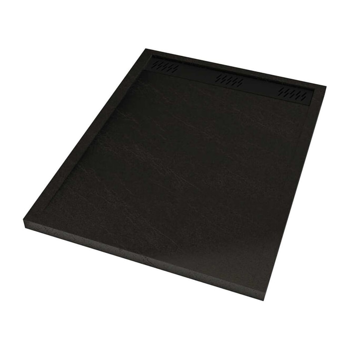 Receveur en acrylique Noir Effet Pierre 90x120x4 cm + Grilles Linéaires Chrome et Noire Mate