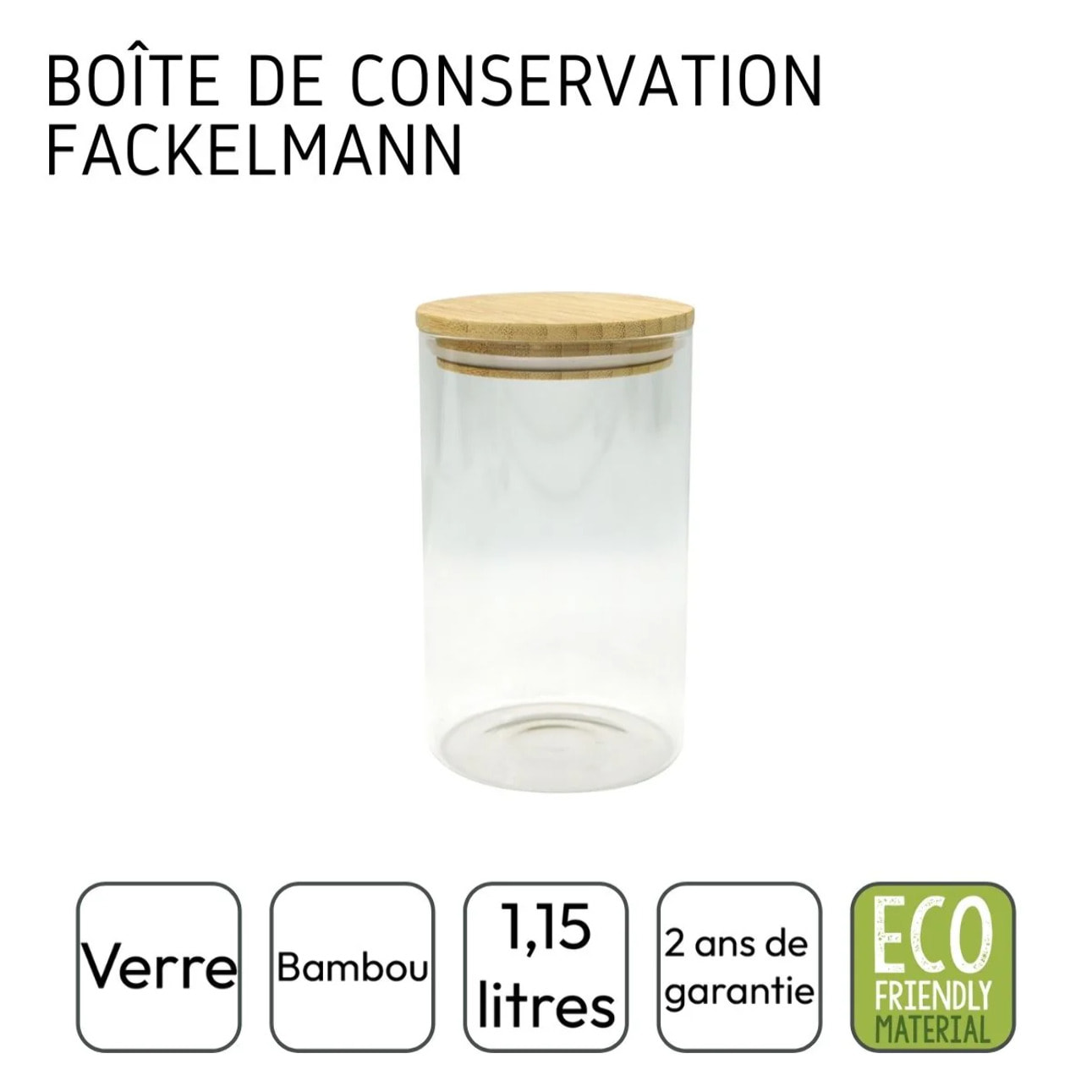 Boîte de conservation en verre 1,15L avec couvercle en Bambou Fackelmann Nature