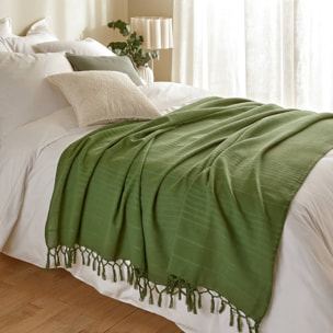 Jeté de lit Anjali 230x250 vert kaki en coton