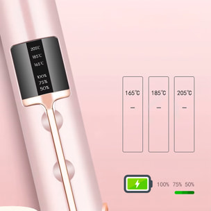 Piastra per capelli wireless 2 in 1, ricci e lisci. Con 3 livelli di potenza e display LED con indicatore di carica.