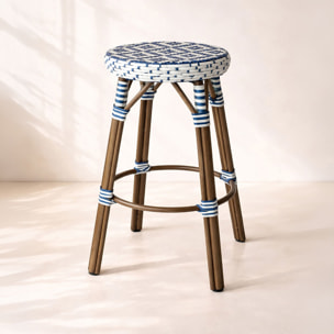 Tabouret de bar d'extérieur en textilène avec effet rotin tressé bleu SCALA
