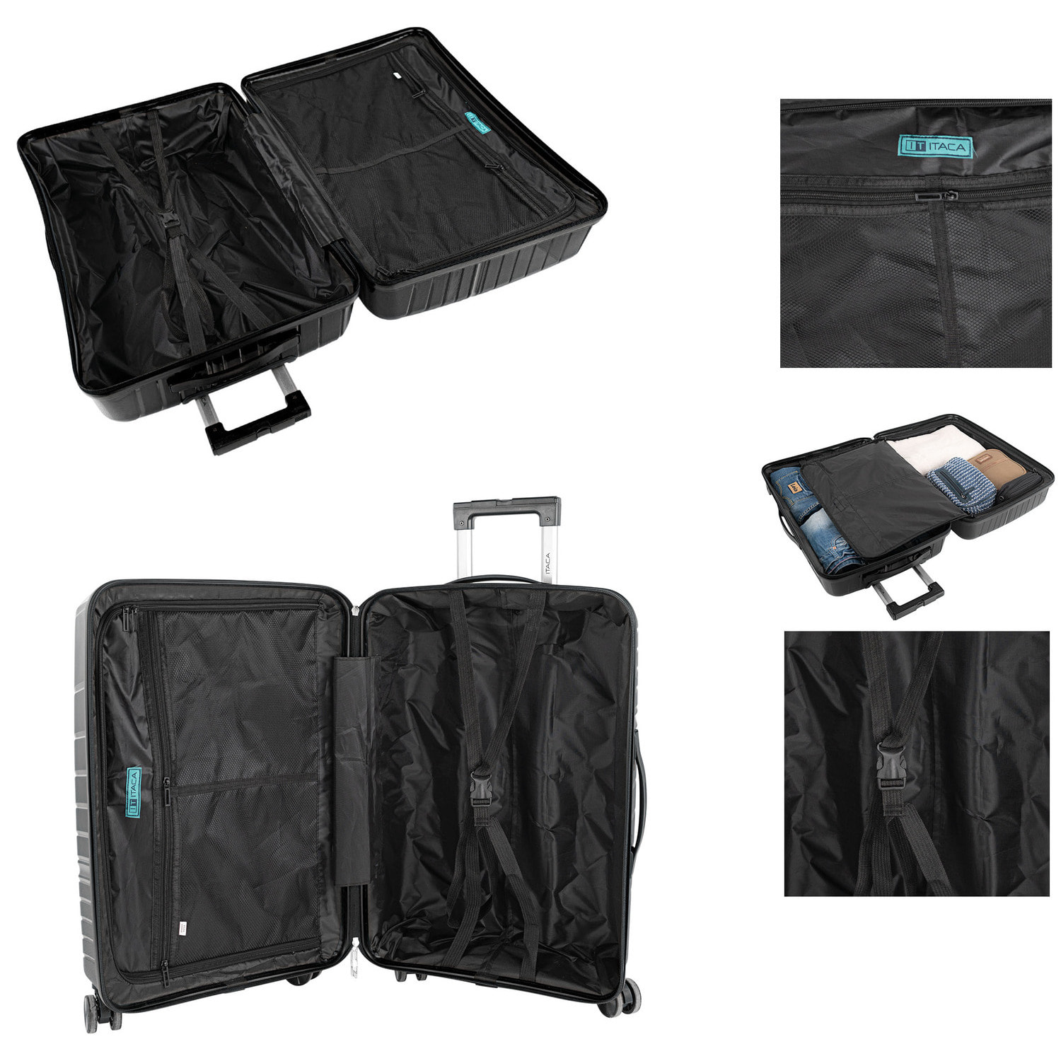 Juego De Maletas Rígidas Pp Itaca Danubio Negro