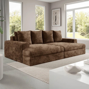 CAMELIA - Canapé 3 places en velours côtelé épais marron