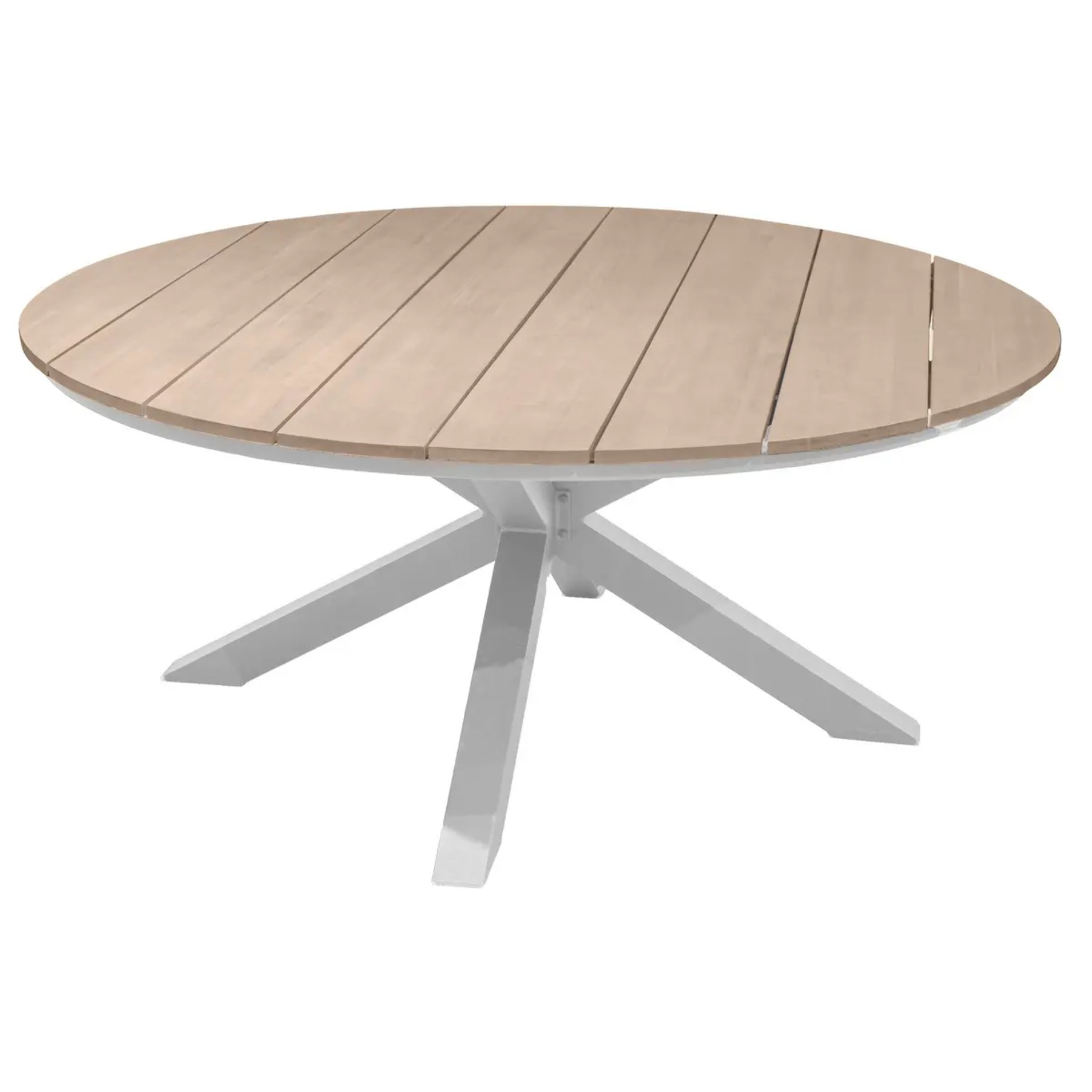 Table de jardin ronde "Oriengo" acacia  & blanc 8 places en aluminium traité époxy