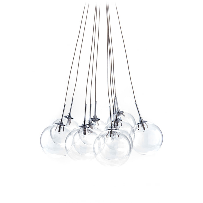 Suspension Tomasucci SFERE, en acier et verre, transparent, 45 × 45 × 80 cm