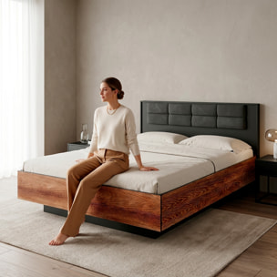 Testiera Imbottita E Struttura Letto Matrimoniale Con Contenitore Design Moderno Camera Da Letto 166.6 x 210 x 102 Cm Castagno E Antracite