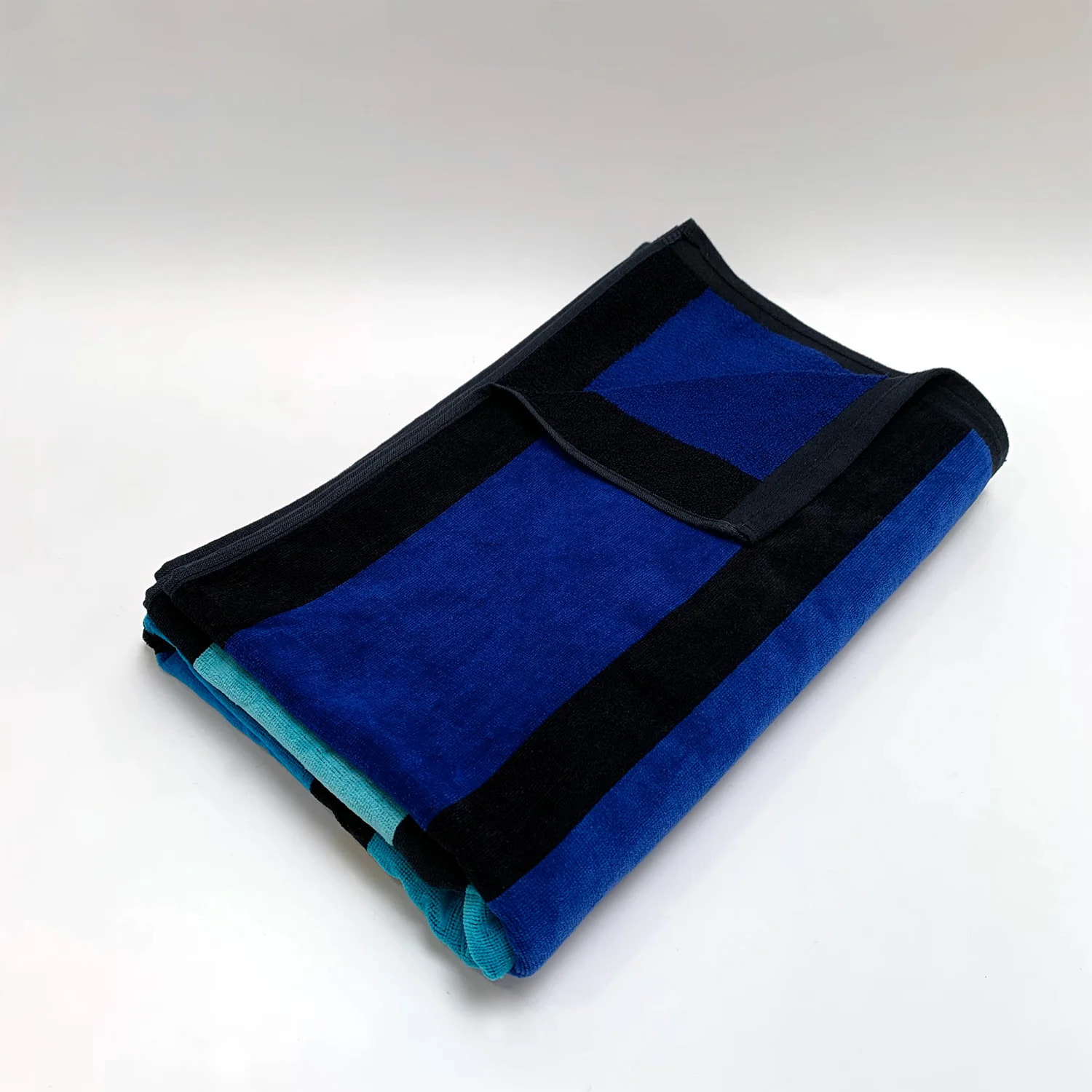Serviette de plage éponge velours Jacquard Bleu 100x175 470g/m² - Happy Blue