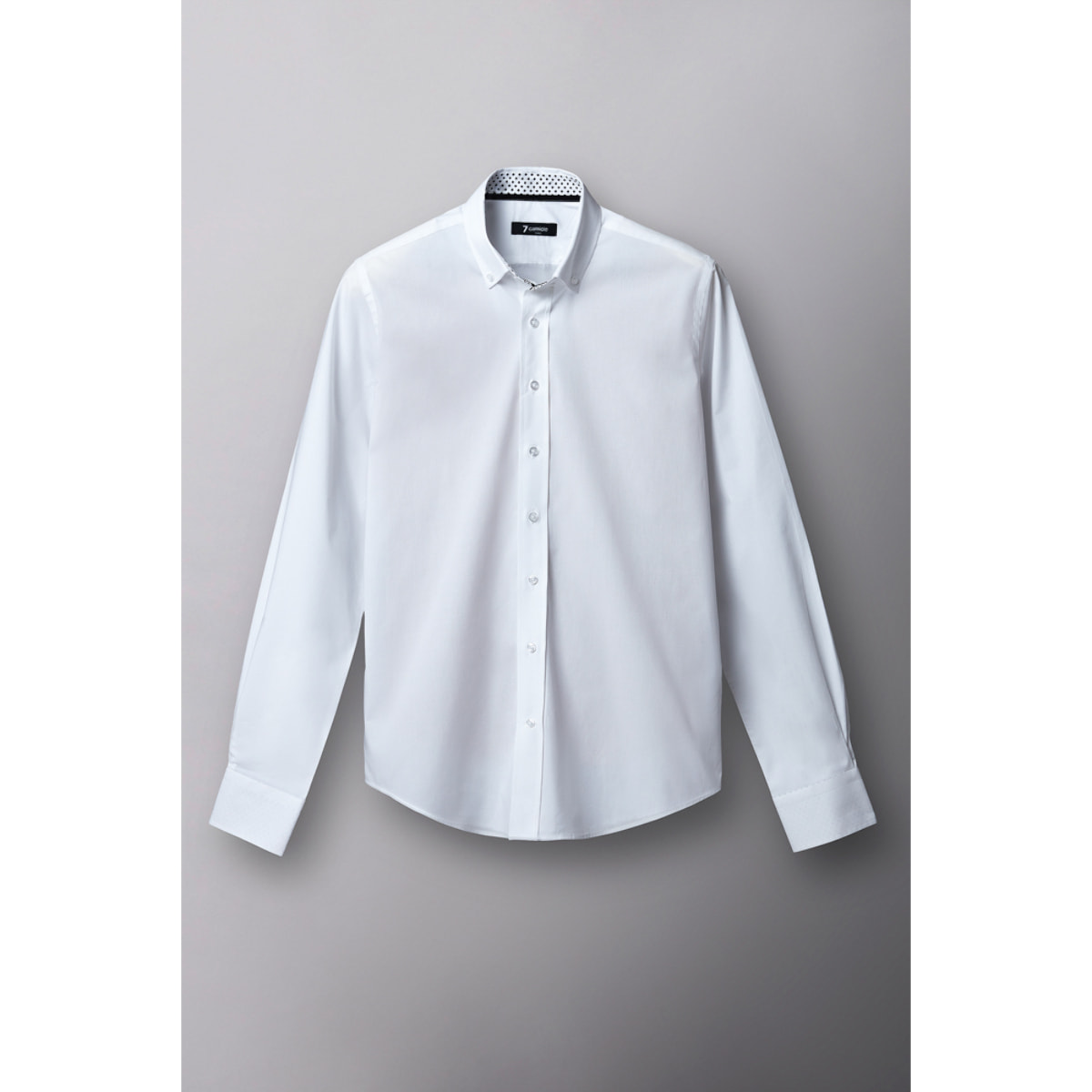 camicia uomo 1 bottone button down slim Popeline Stretch Unito Bianco