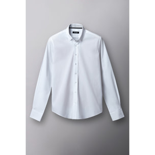 camicia uomo 1 bottone button down slim Popeline Stretch Unito Bianco