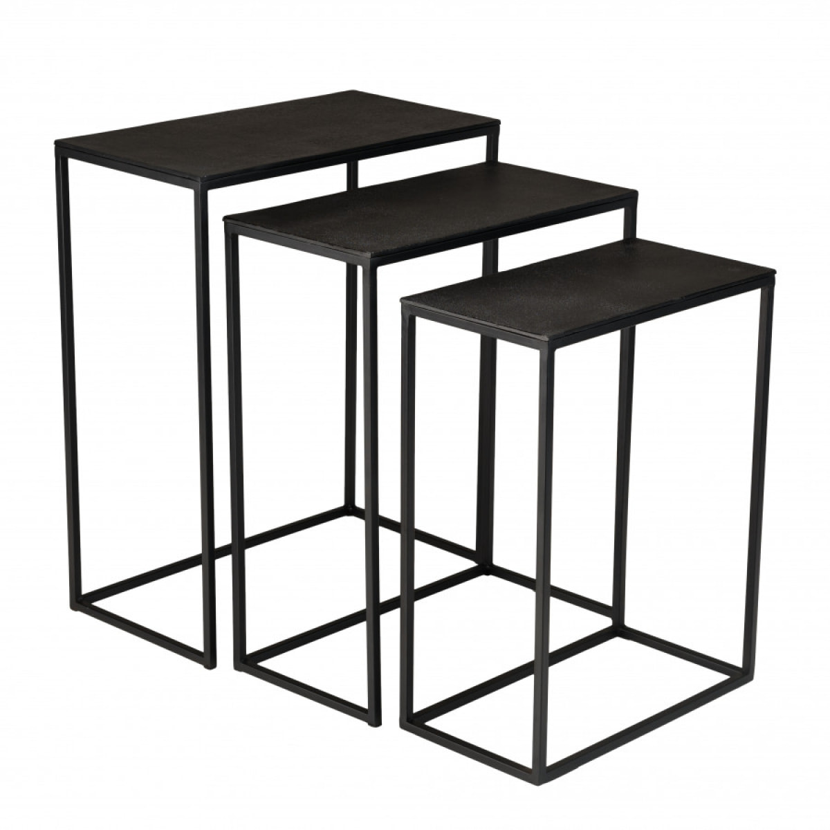 JONAS - Set de 3 tables gigognes rectangulaires aluminium noir pieds métal