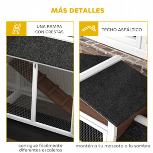 Conejera de Madera con Ruedas 157,4x53x99,5 cm Jaula para Conejos Grande con Techo Asfáltico Bandeja Extraíble y Rampa para Exterior e Interior Marrón