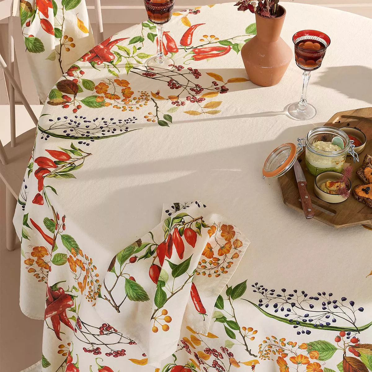Serviette lin & coton lavé 150 g/m² imprimé vert rouge Piments doux caliente