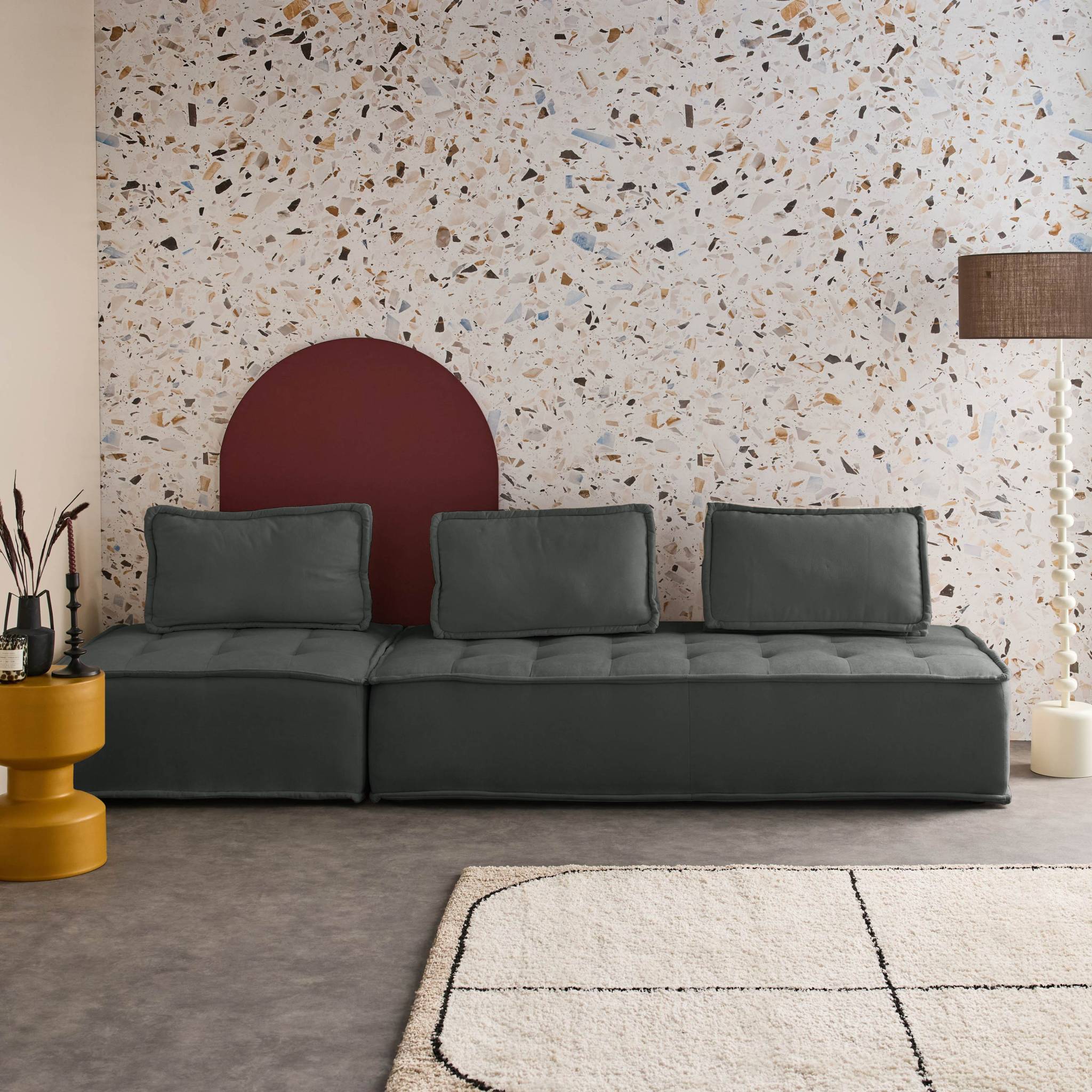 Ensemble chauffeuses DAO pour canapé modulable en tissu capitonné 3 places gris foncé