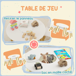 Ensemble table chaises enfant design ourson scandinave - rangement table intégré - blanc aspect bois