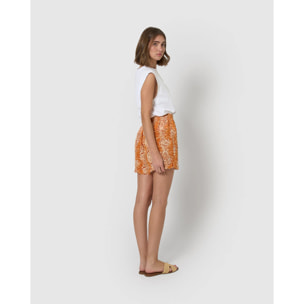 Pantalón corto bambula detalles plisados sole teja