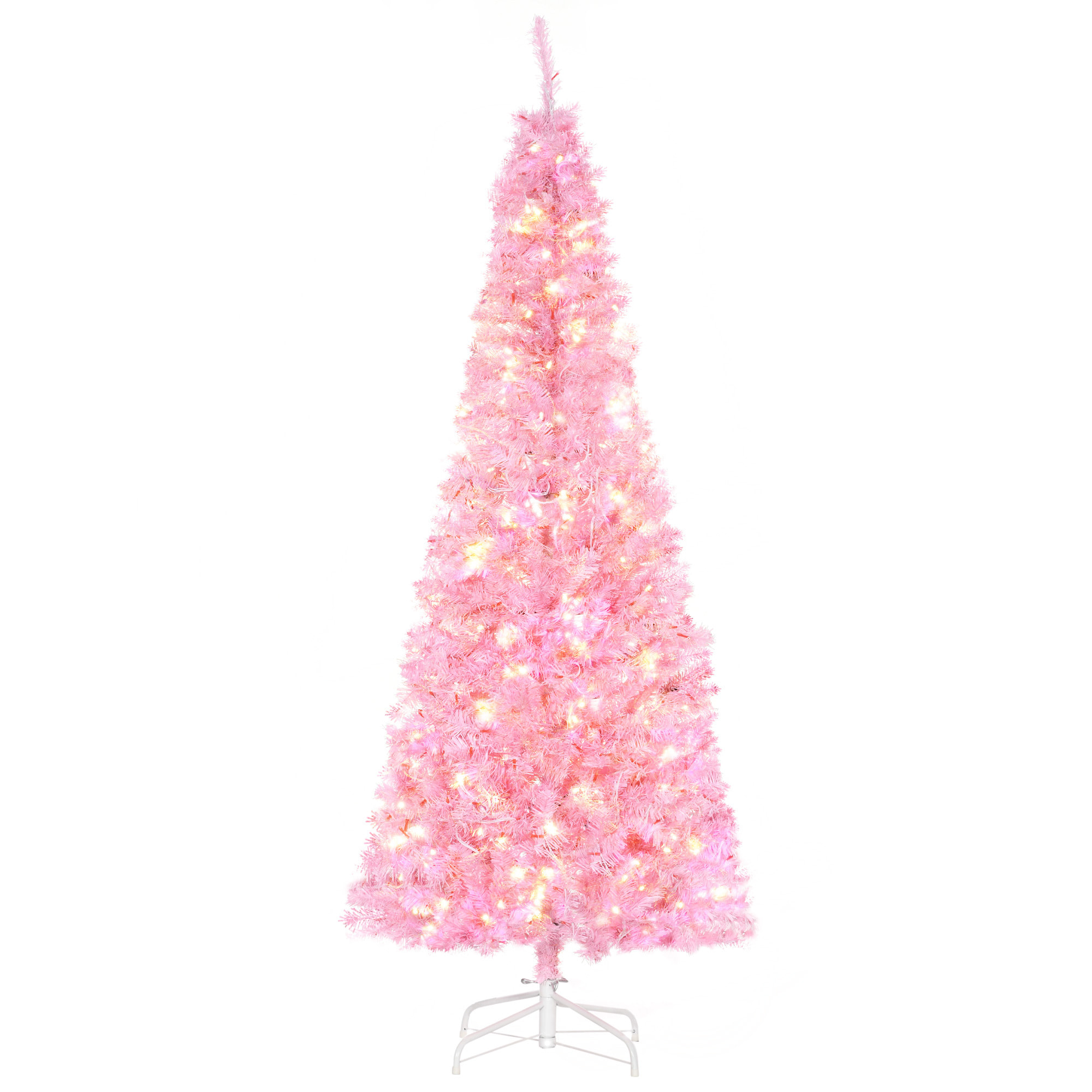 HOMCOM Árbol de Navidad Artificial Altura 180 cm Ignífugo con 618 Ramas 300 Luces LED IP20 Hojas de PVC Apertura Automática Base Plegable y Soporte Metálico Decoración Navideña para Interiores Rosa